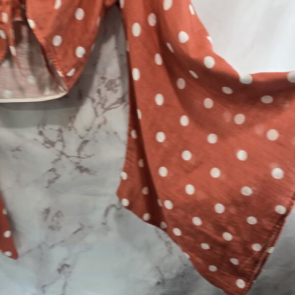 Jens Pirate Booty Womens Small Pink Crop Polka Dot Assymetric Sleeve Tie Knot - Picture 12 of 13